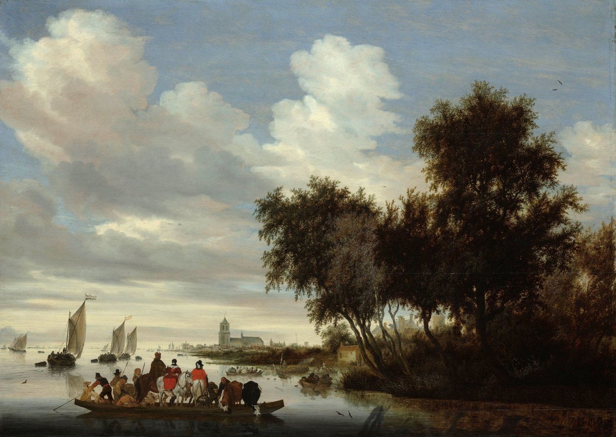 Krajobraz rzeki z promem Krajobraz rzeki z promem autorstwa Salomon van Ruysdael