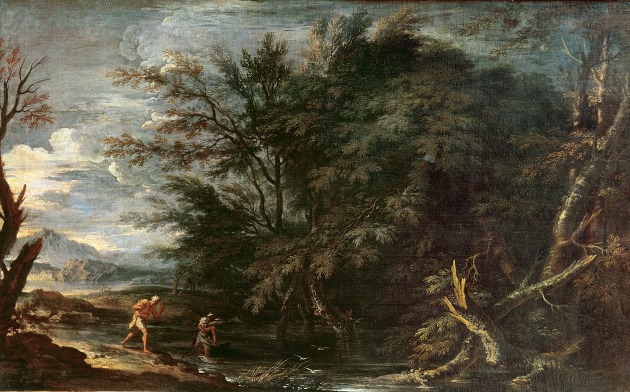 Krajobraz z Merkurym i nieuczciwym drwalem, ok.1650 autorstwa Salvator Rosa