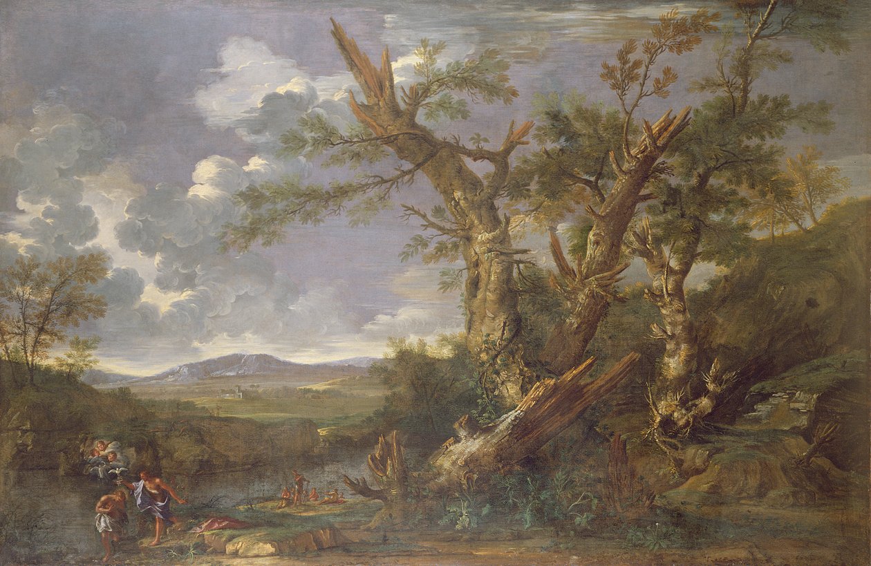 Krajobraz z chrztem w Jordanie autorstwa Salvator Rosa