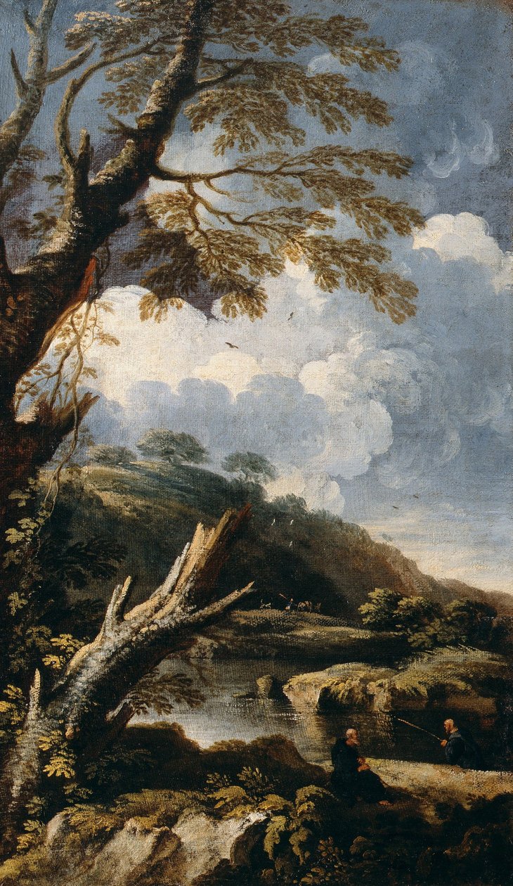 Mnisi łowienie ryb autorstwa Salvator Rosa