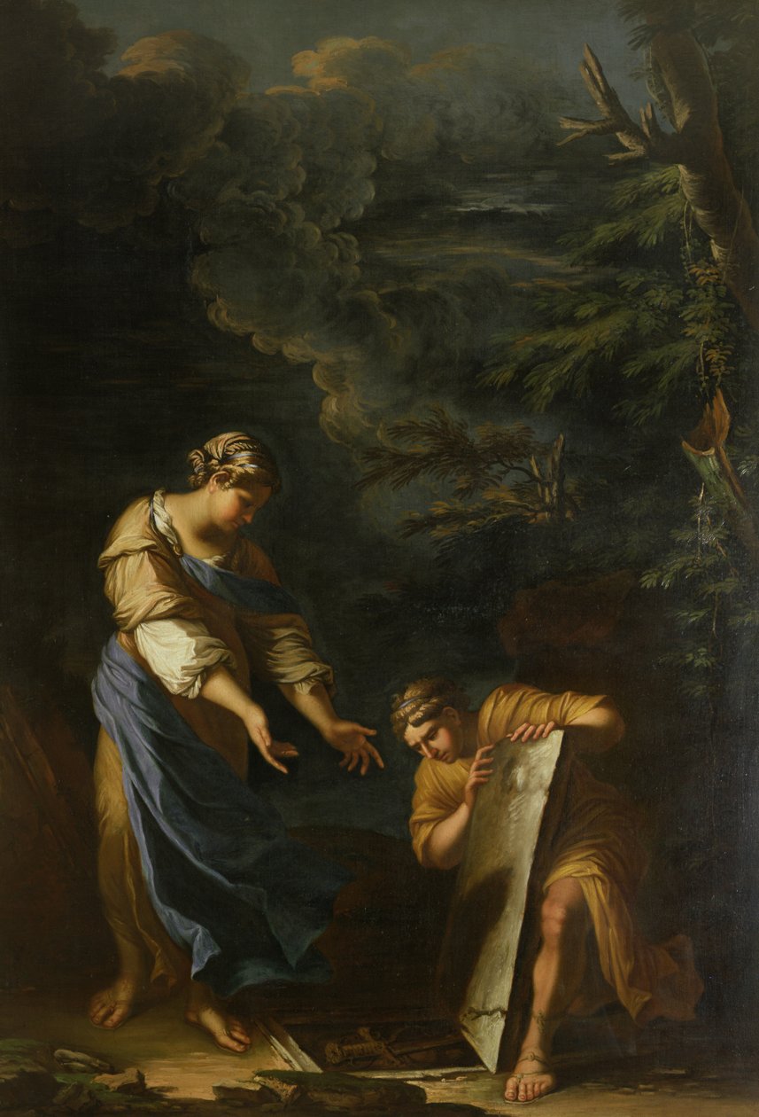 Tezeusz podnoszący kamień autorstwa Salvator Rosa