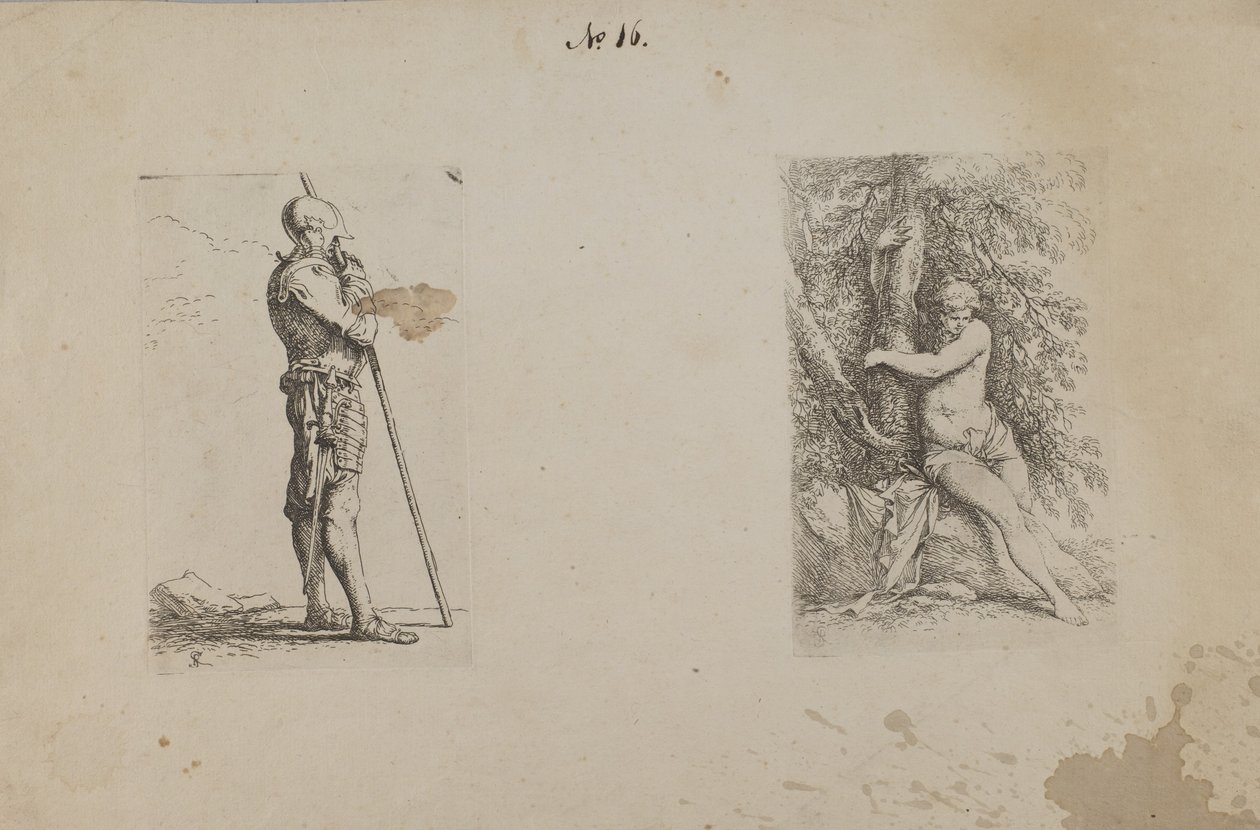 (Seria figurek) Człowiek w zbroi, trzymający włócznię autorstwa Salvator Rosa