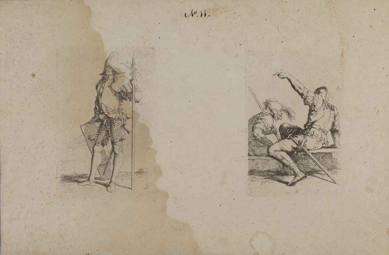 (Seria figurek) Mężczyzna w hełmie z ozdobną włócznią/Ax autorstwa Salvator Rosa