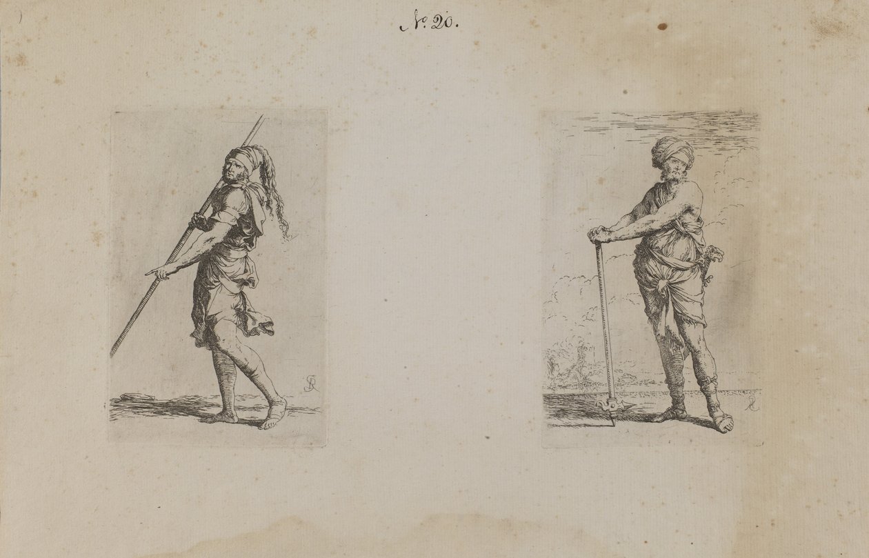 (Seria figurek) Mężczyzna w kapeluszu z pióropuszem, widok z boku autorstwa Salvator Rosa