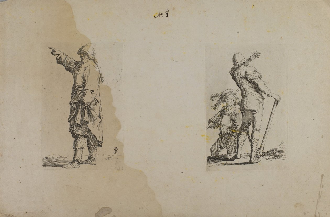 (Seria figurek) Stojący mężczyzna w długim kapeluszu, wskazujący autorstwa Salvator Rosa