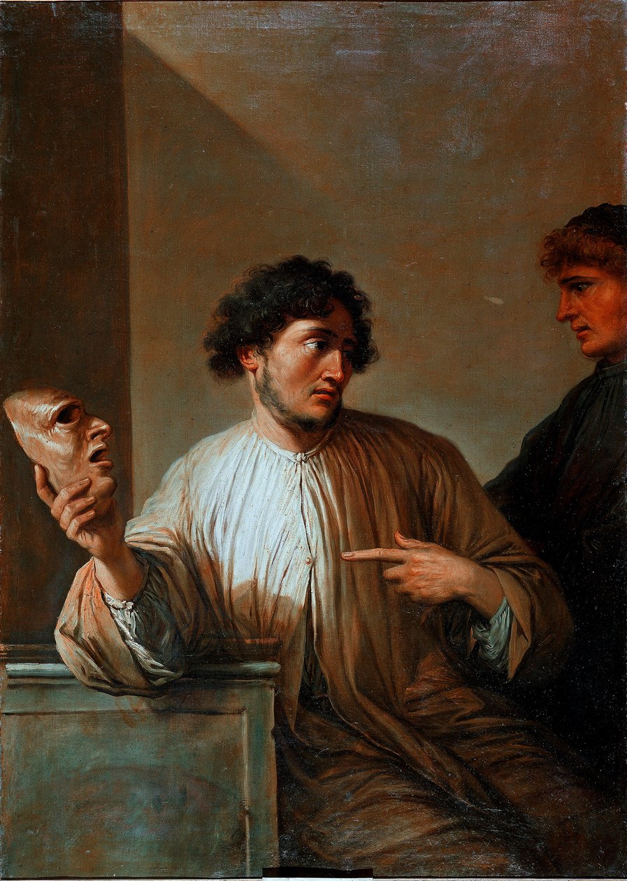 Alegorie leżą w postaci mężczyzny trzymającego maskę. Obraz Salvatora (Salvatore) Rosy (1615-1673) 1651 nd. 136x96 cm Florencja, Palazzo Pitti autorstwa Salvator Rosa