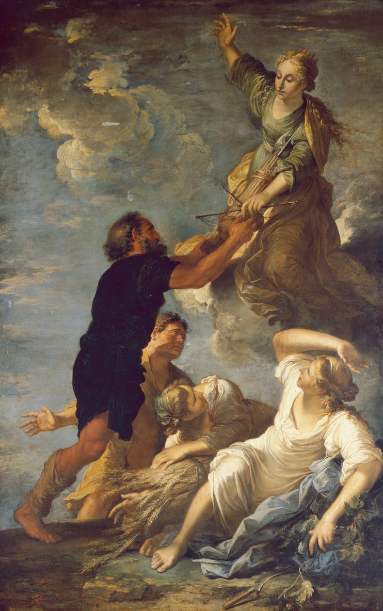 Astraea opuszcza Ziemię, ok. 1665 (olej na płótnie) autorstwa Salvator Rosa