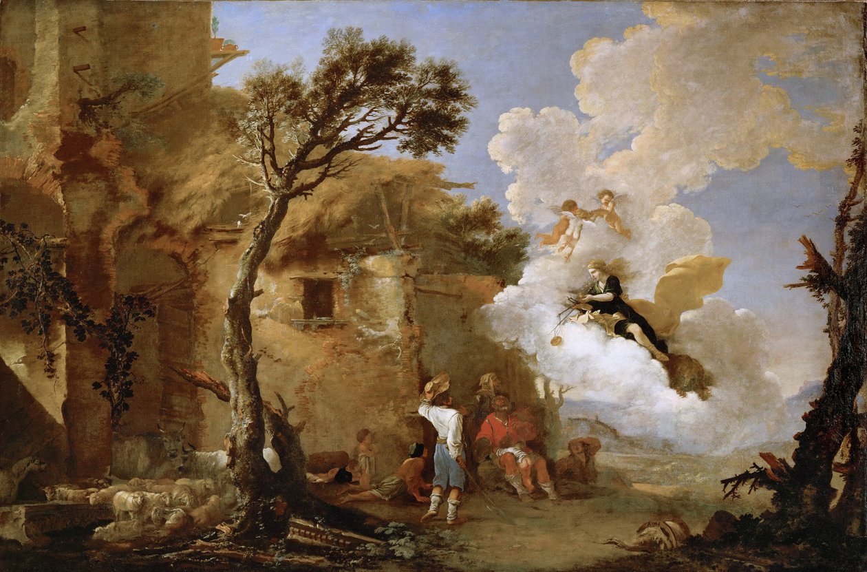 Astree (Astrape) quittant les bergers - Powrót Astraei, Rosa, Salvatore (1615-1673). Olej na płótnie, ok. 1640-1645. Wymiar : 139,5x209 cm. Muzeum Historii Sztuki, Wiedeń autorstwa Salvator Rosa