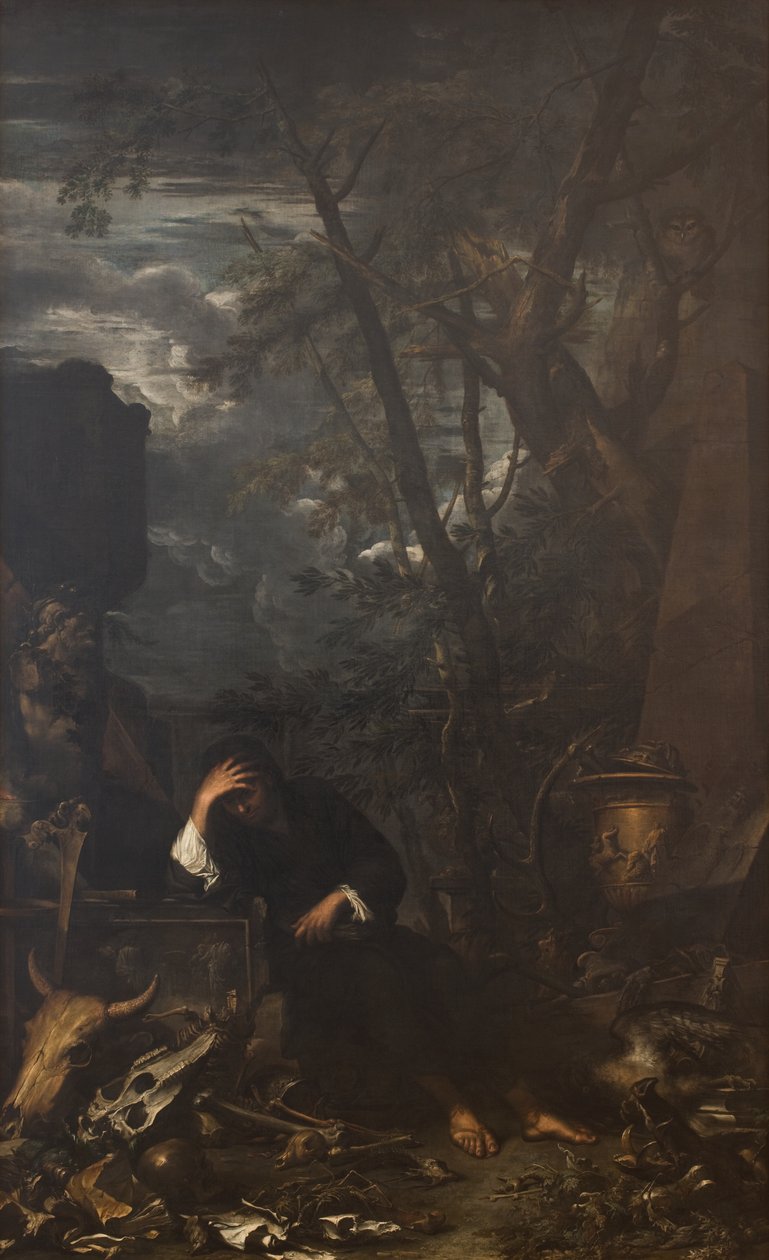 Demokryt w medytacji autorstwa Salvator Rosa