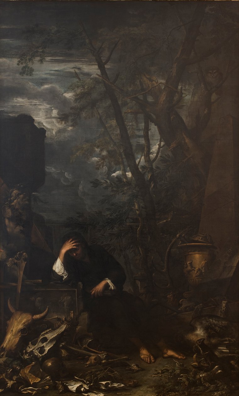 Demokryt w medytacji autorstwa Salvator Rosa