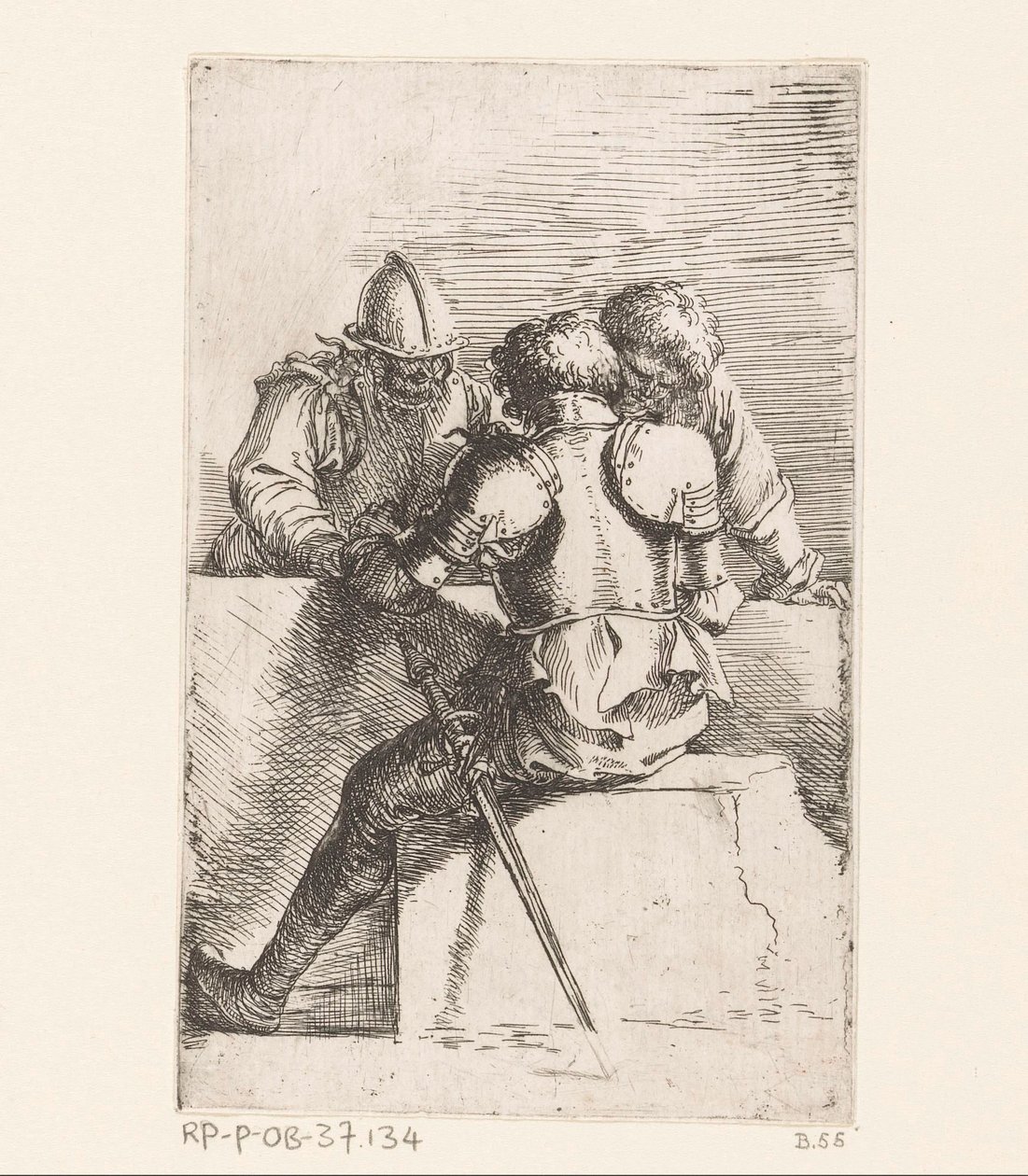 trzech żołnierzy Małe figurki (tytuł serii) Rysunek (tytuł serii) autorstwa Salvator Rosa