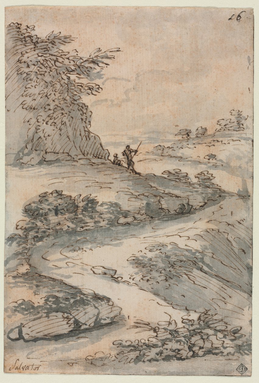 Postacie na krętej drodze, połowa XVI wieku. autorstwa Salvator Rosa