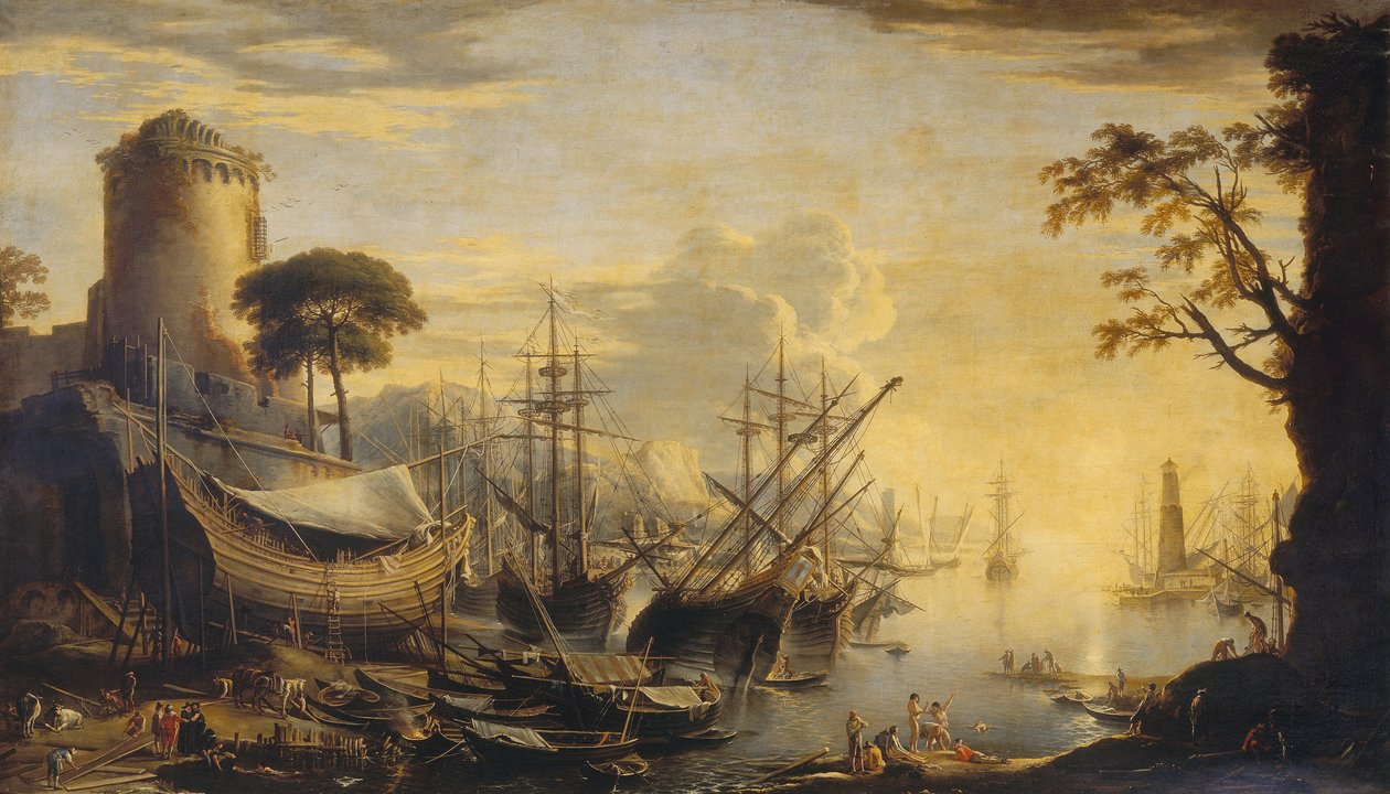 Port o zachodzie słońca autorstwa Salvator Rosa