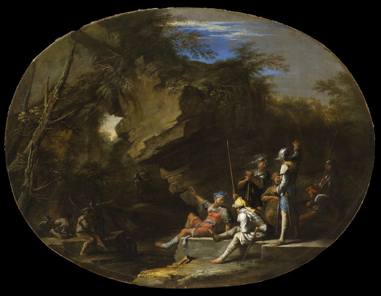 Krajobraz z uzbrojonymi mężczyznami autorstwa Salvator Rosa