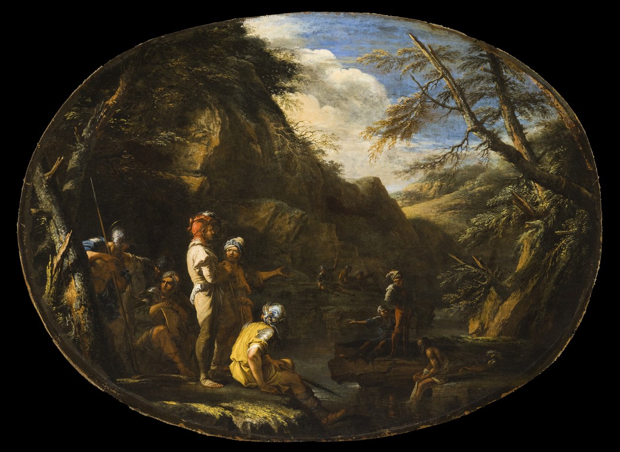 Pejzaż z uzbrojonymi mężczyznami autorstwa Salvator Rosa
