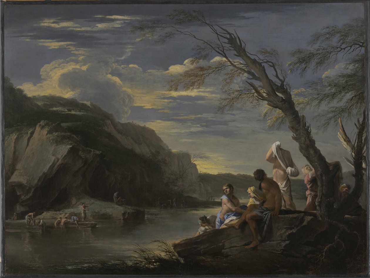 Krajobraz z kąpiących się, ok.1660 autorstwa Salvator Rosa
