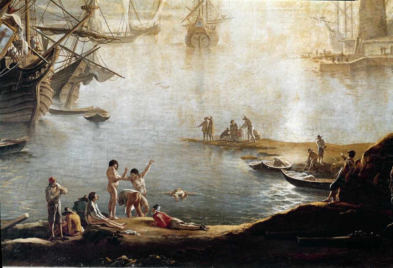 Przystań portu, detal (olej na płótnie) autorstwa Salvator Rosa