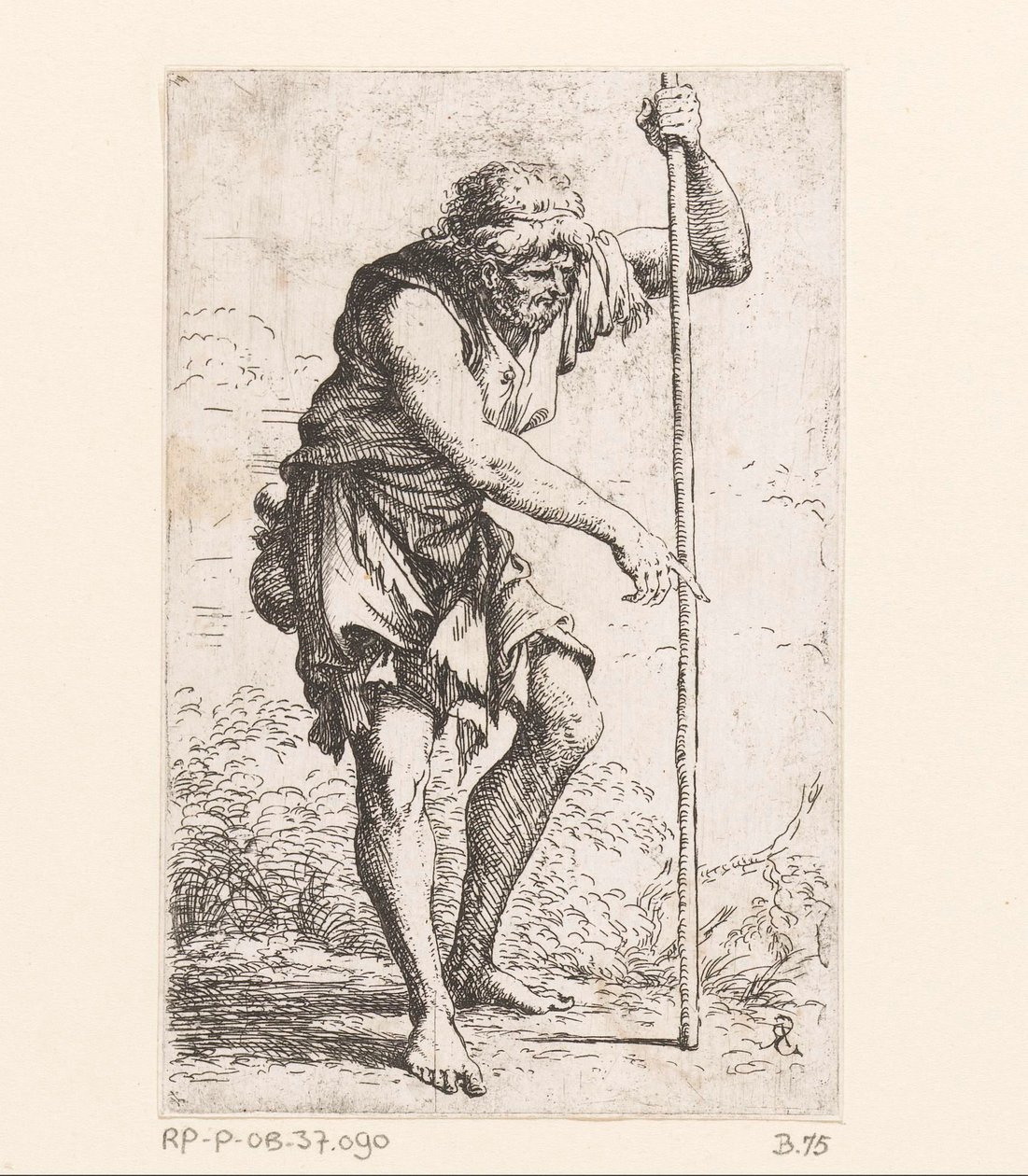 Stary człowiek z kijem Małe figurki (tytuł serii) Figurka (tytuł serii) autorstwa Salvator Rosa