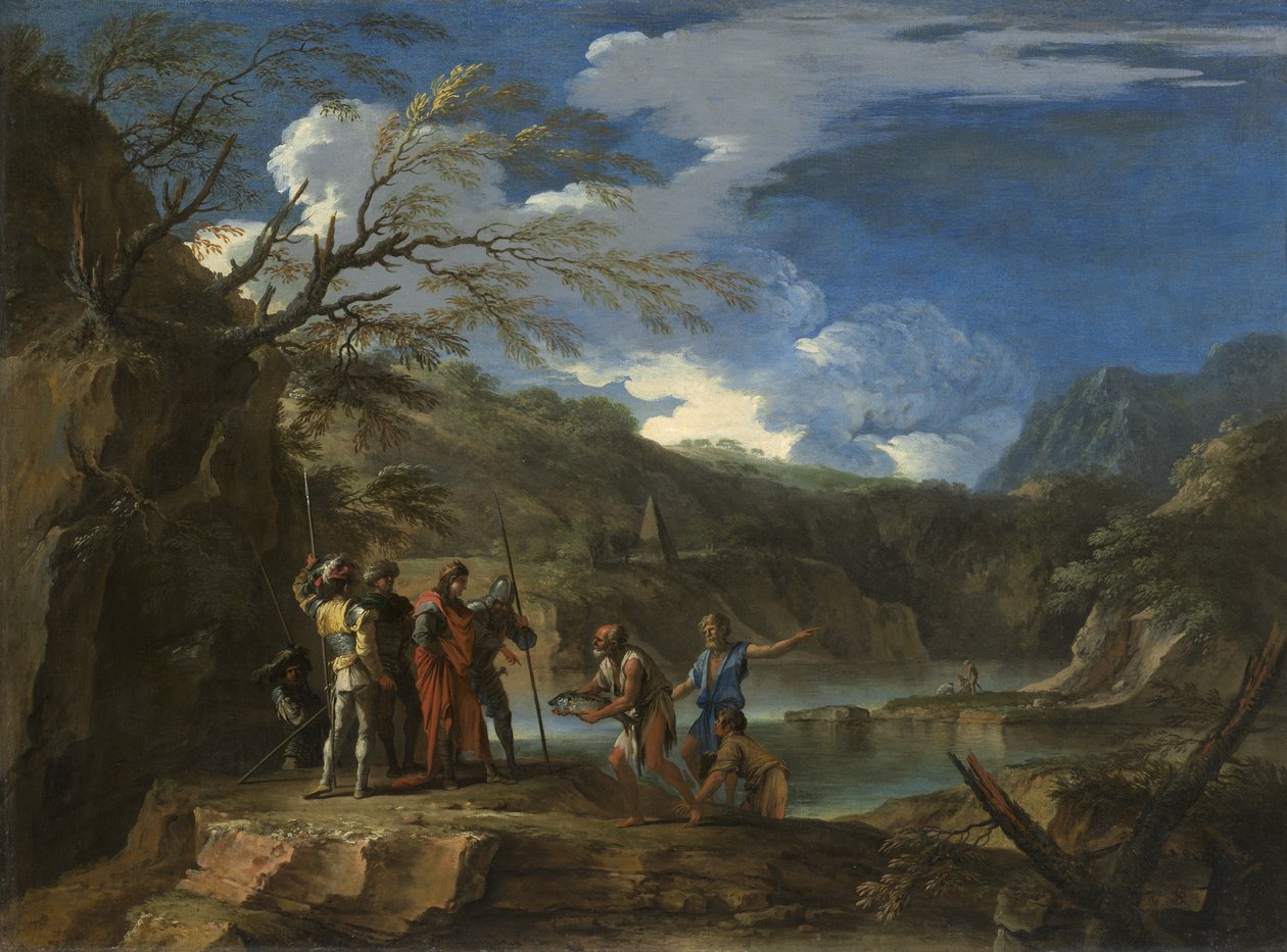 Polikrates i rybak, ok. 1664 autorstwa Salvator Rosa