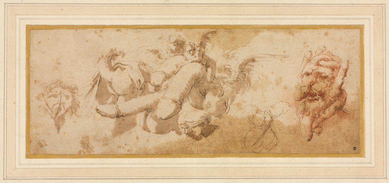 Arkusz Studiów Satyrycznych Amorini Ujeżdżający Phalli, ok. 1930 r. 1650. autorstwa Salvator Rosa