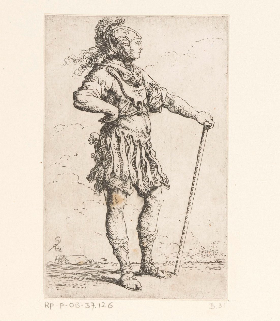 Żołnierz z kijem Małe figurki (tytuł serii) Figurka (tytuł serii) autorstwa Salvator Rosa