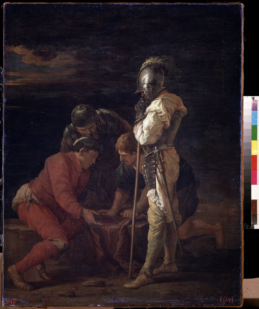 Żołnierze grający w kości. Obraz Salvatora (Salvatore) Rosy (1615-1673), ok. 1656, sztuka włoska (Neapol), sztuka barokowa. Państwowe Muzeum Sztuk Pięknych im. A. Puszkina, Moskwa. autorstwa Salvator Rosa
