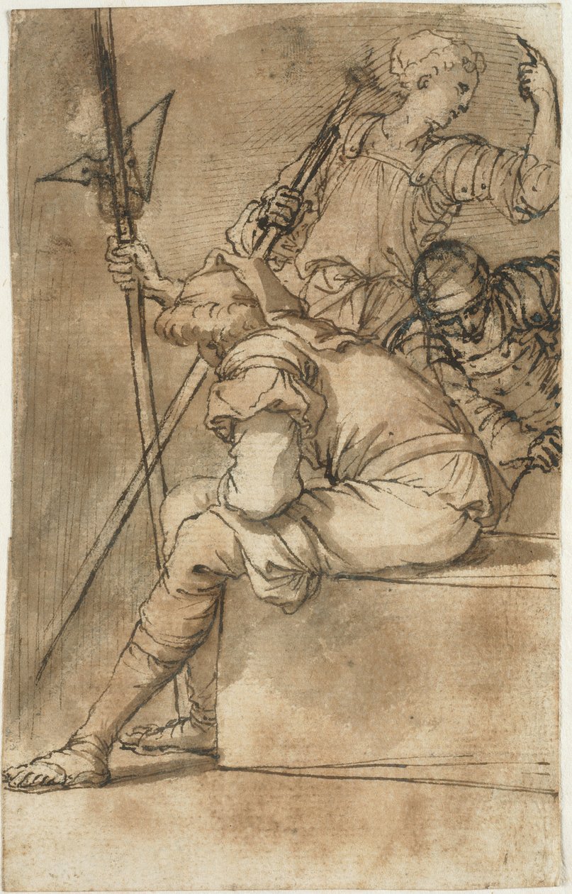 Trzej żołnierze odpoczywają autorstwa Salvator Rosa