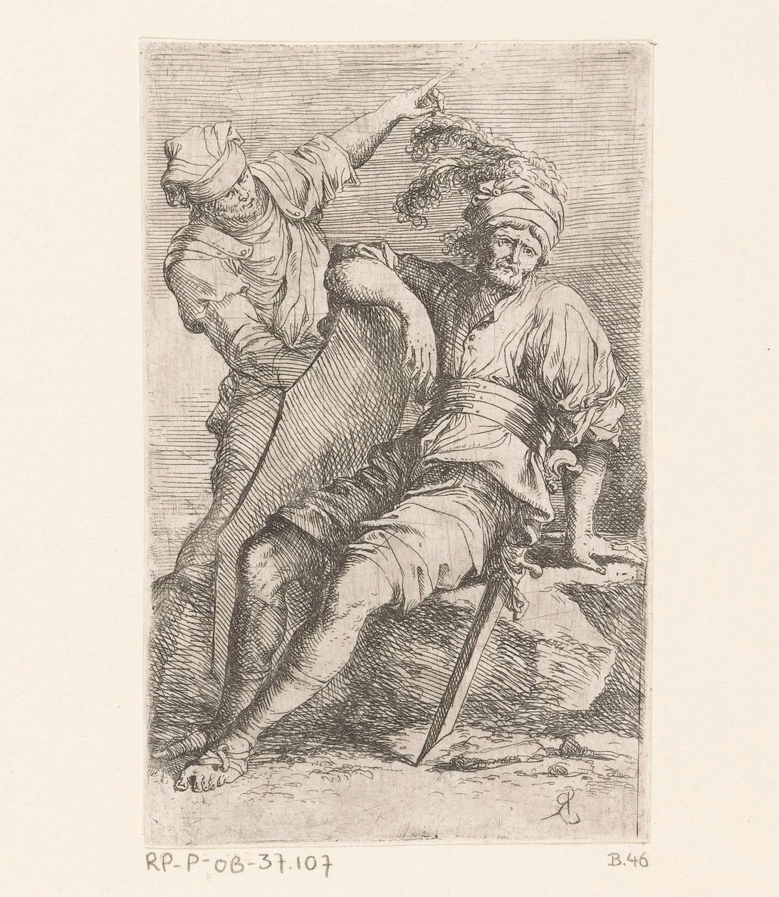 Dwóch żołnierzy Małe figurki (tytuł serii) Rysunek (tytuł serii) autorstwa Salvator Rosa