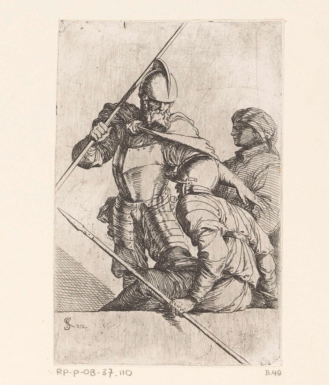Dwóch żołnierzy i postać w turbanie Małe figurki (tytuł serii) Figurka (tytuł serii) autorstwa Salvator Rosa