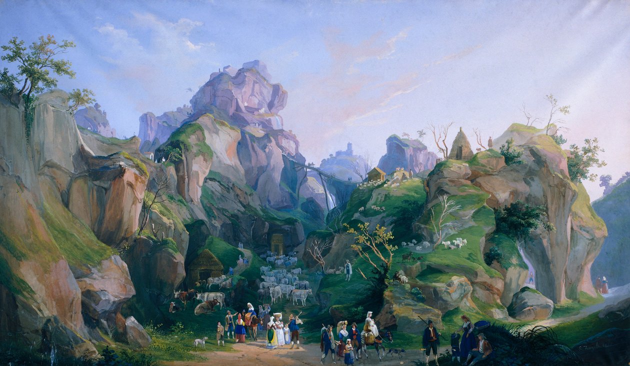 Królewska szopka Ferdynanda II autorstwa Salvatore Fergola (1799-1874), Pałac Królewski w Casercie autorstwa Salvatore Fergola