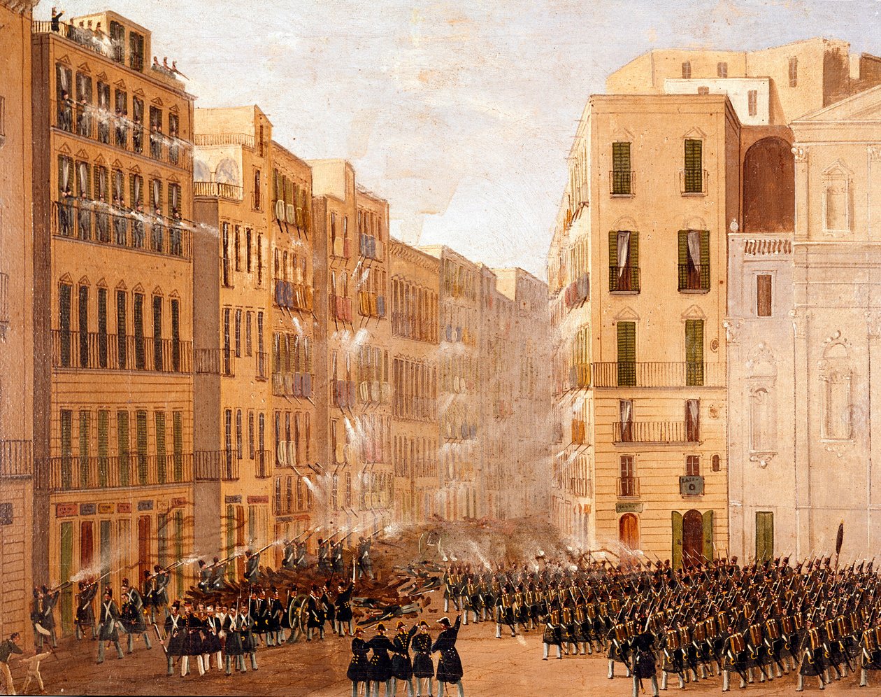 Armia Burbonów zareagowała na powstania w Neapolu w maju 1848 r. Szczegół. Obraz Salvatore Fergola (1799-1877) Neapol, Museo Nazionale di San Martino autorstwa Salvatore Fergola