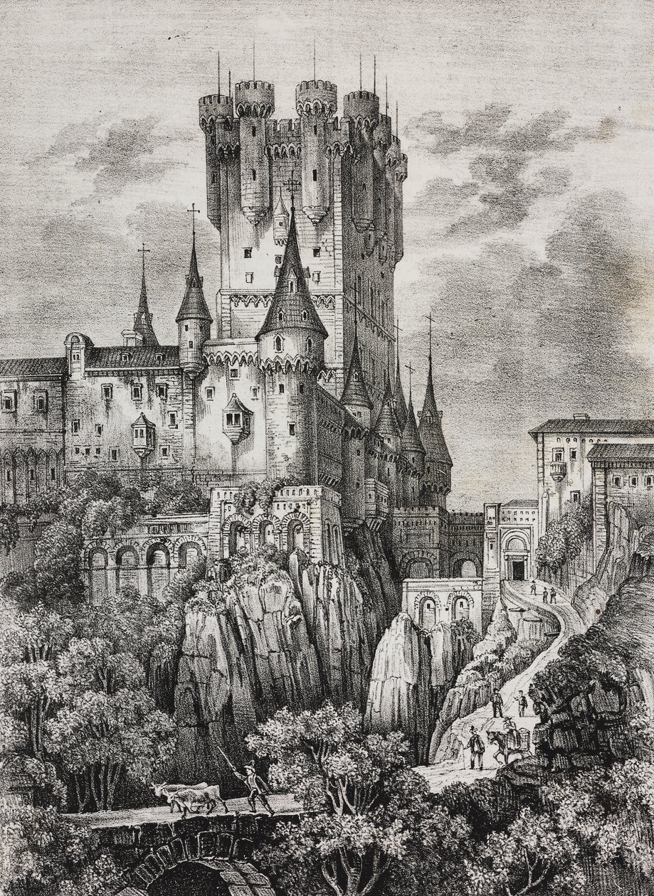 Alcazar w Segowii, Hiszpania, litografia Salvatore Puglia z Poliorama Pittoresco, nr 36, 12 kwietnia autorstwa Salvatore Puglia