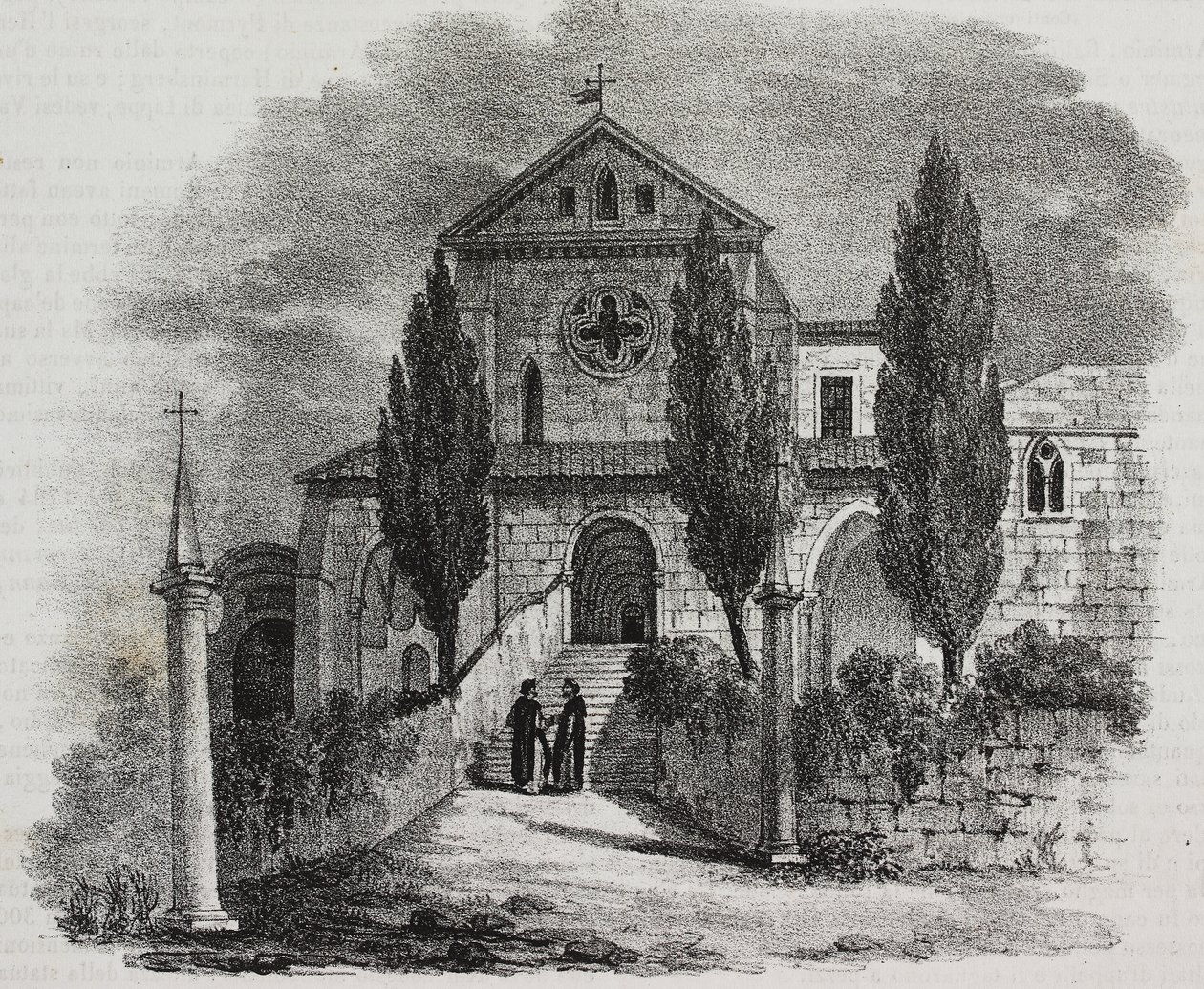 Opactwo Casamari, Veroli, Lazio, Włochy, litografia Salvatore Puglia z Poliorama Pittoresco, n 47, 1 lipca autorstwa Salvatore Puglia