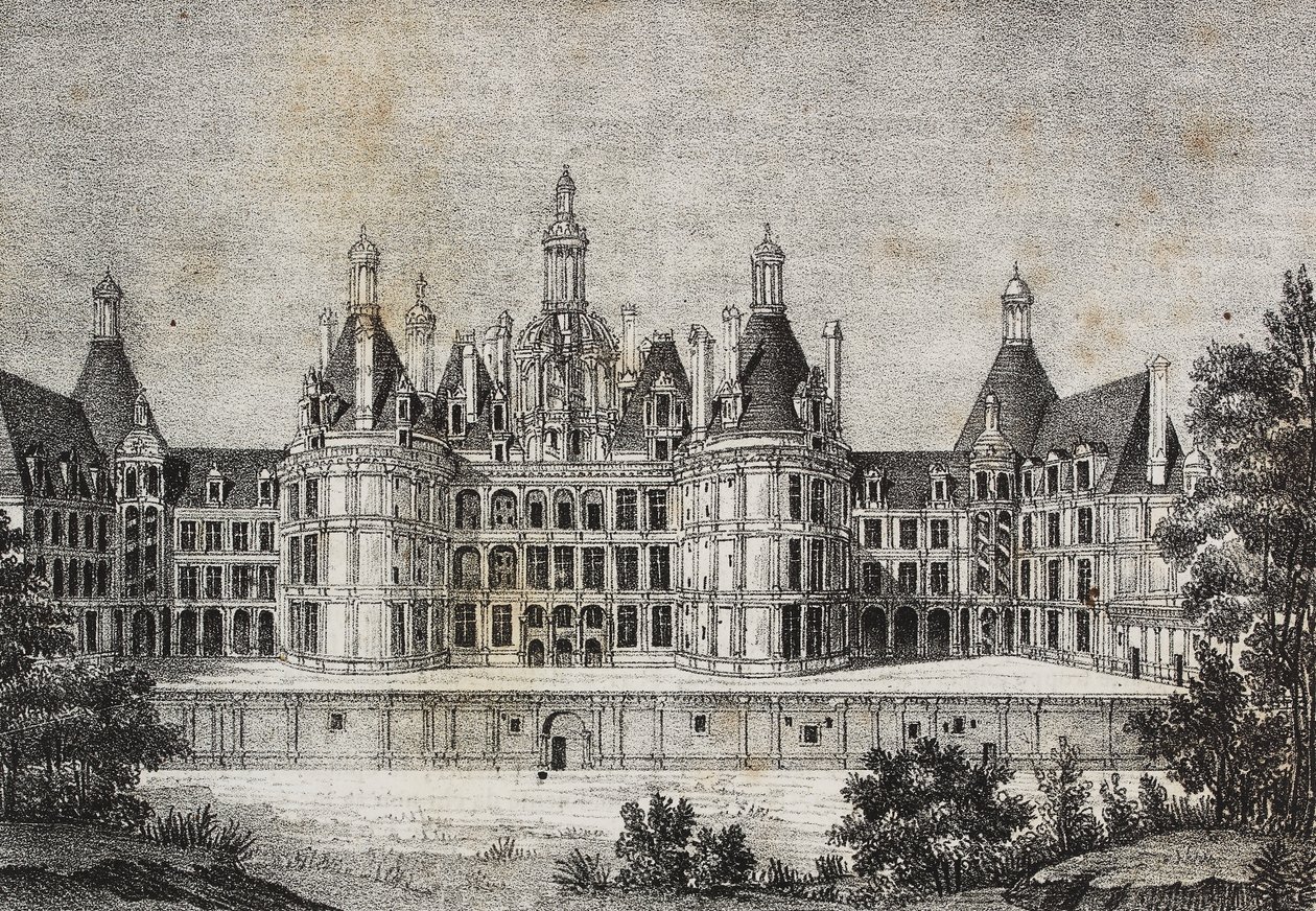 Zamek Chambord, Francja, litografia Salvatore Puglia z Poliorama Pittoresco, nr 39, 6 maja autorstwa Salvatore Puglia