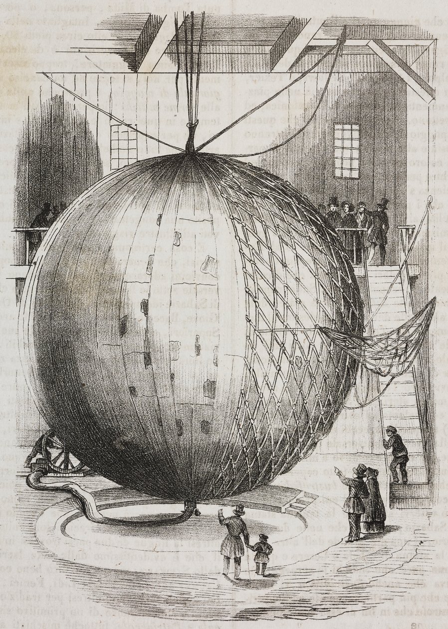 Miedziany balon na ogrzane powietrze wynaleziony przez Edmonda Marey-Monge, Francja, litografia Salvatore Puglia z Poliorama Pittoresco, nr 41, 18 maja autorstwa Salvatore Puglia