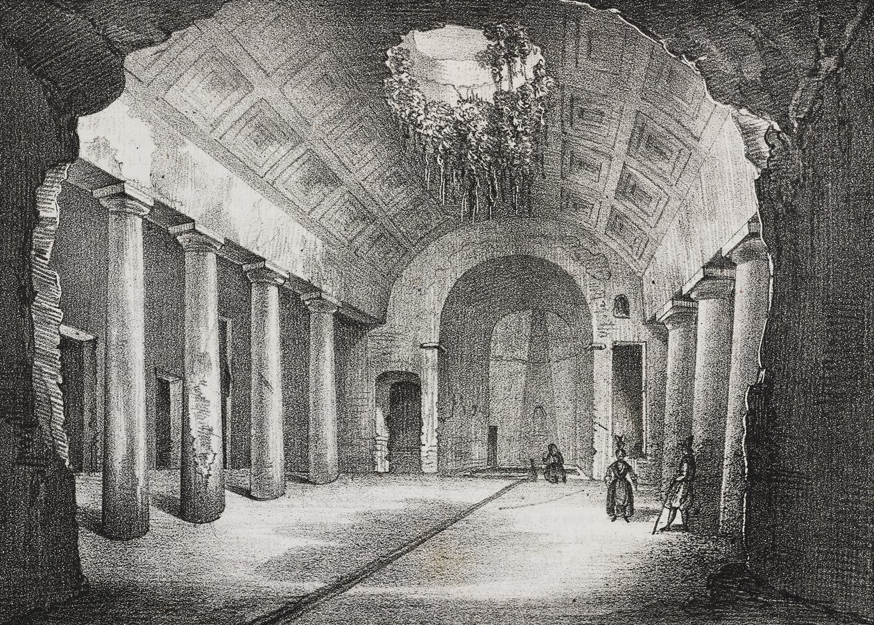 Hall na antiga vila do Príncipe de Caposele em Formia, Lazio, Itália, litografia de Salvatore Puglia de Poliorama Pittoresco, n 23, 11 de janeiro polonês autorstwa Salvatore Puglia