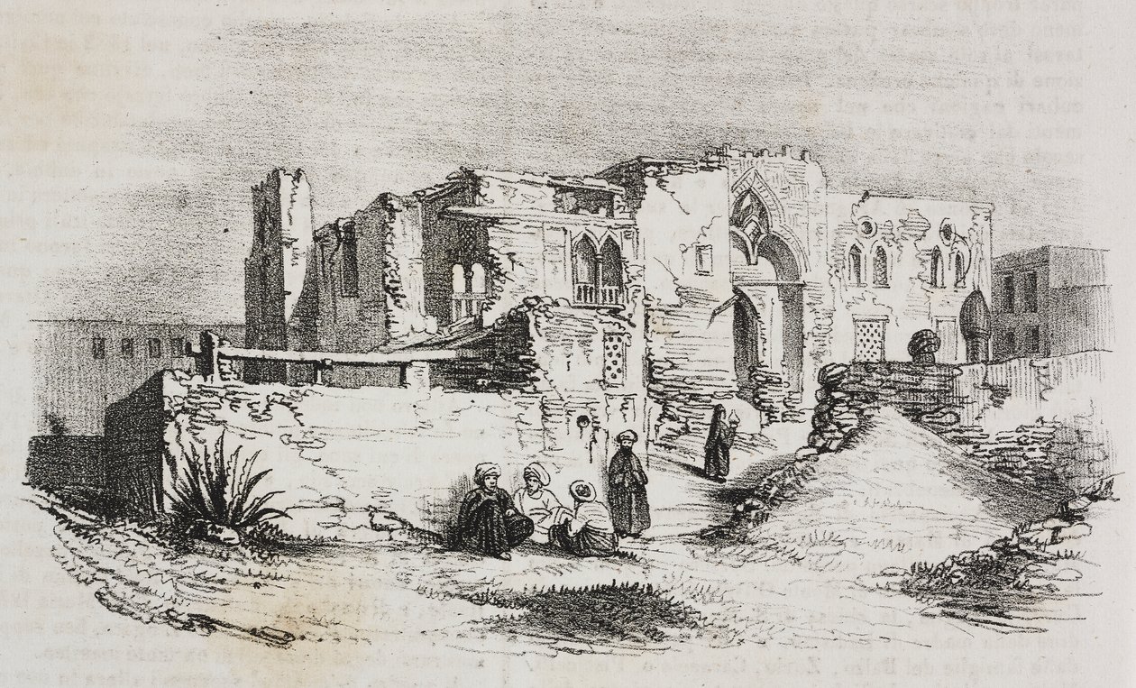 Dom, w którym więziono Ludwika IX w Mansura w Egipcie, litografia Salvatore Puglia z Poliorama Pittoresco, nr 9, 5 października autorstwa Salvatore Puglia