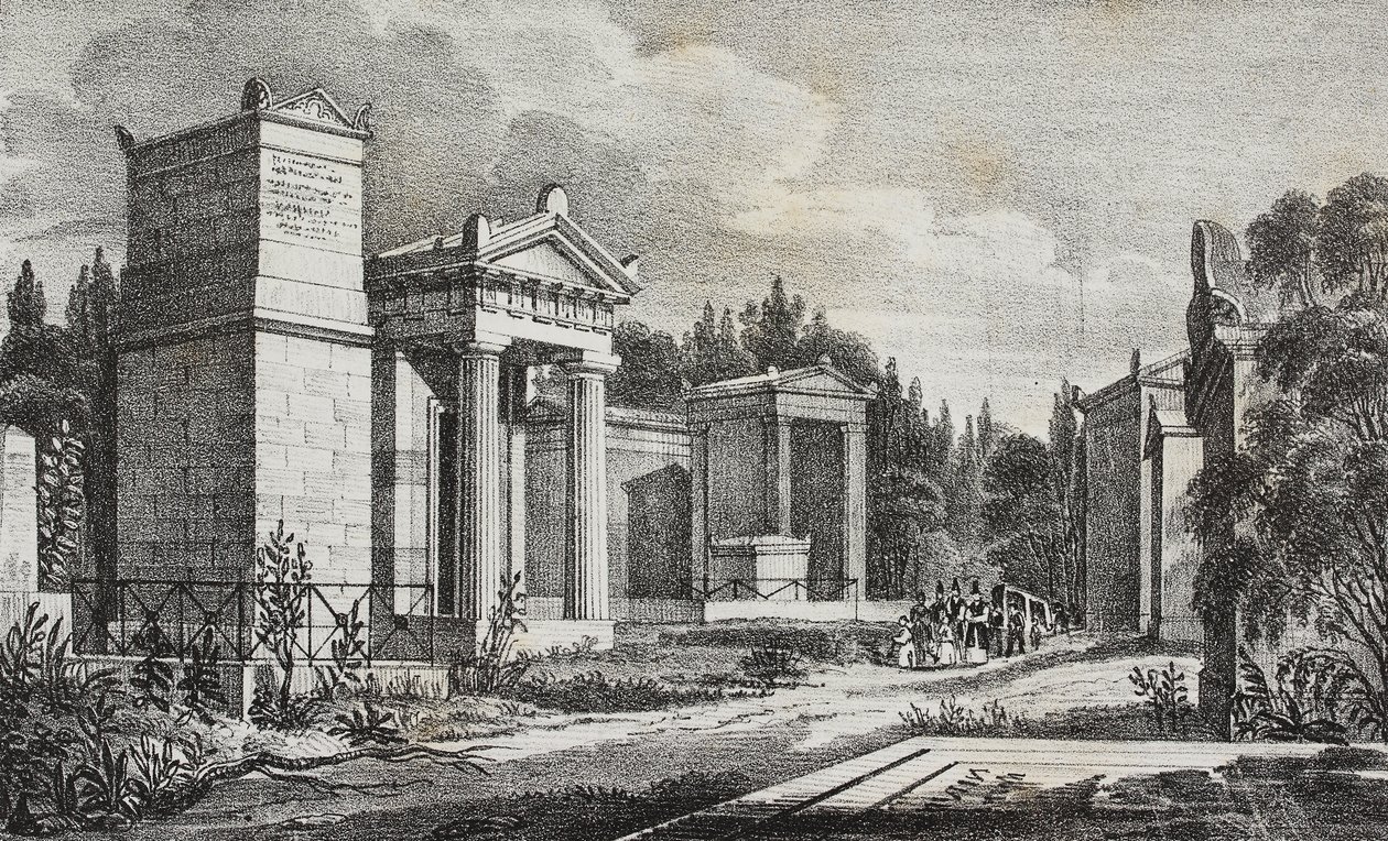 Cmentarz Pere-Lachaise, Paryż, Francja, litografia Salvatore Puglia z Poliorama Pittoresco, nr 19, 17 grudnia autorstwa Salvatore Puglia