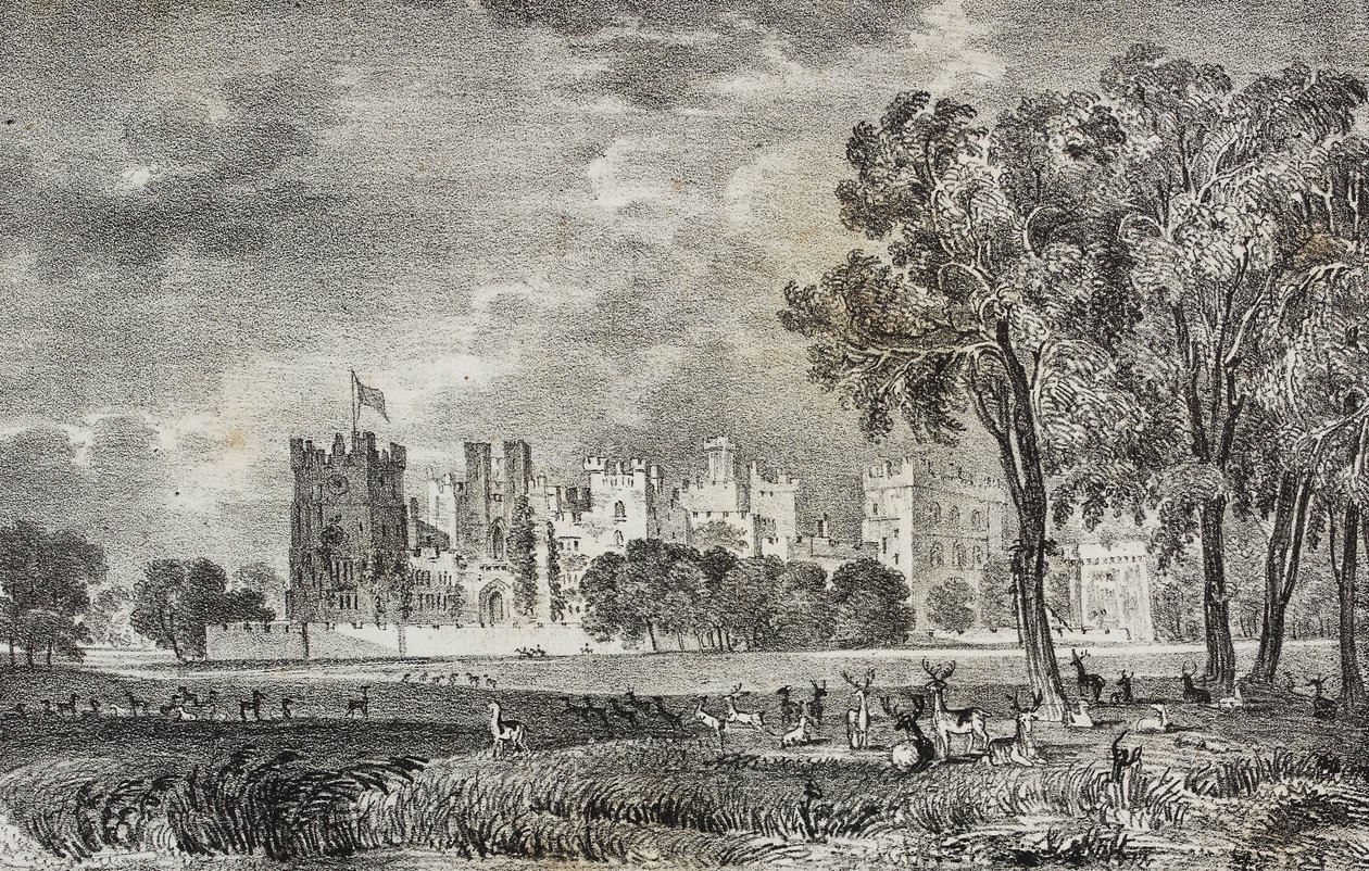 Raby Castle, Durham, Anglia, Wielka Brytania, litografia Salvatore Puglia z Poliorama Pittoresco, n 42, 27 maja autorstwa Salvatore Puglia