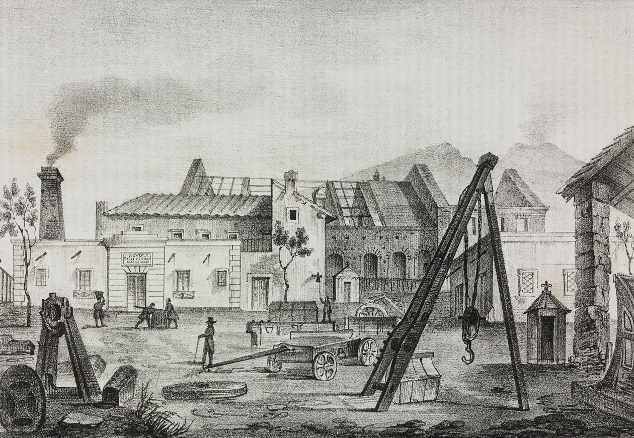 Royal Mechanical Factory (Royal Mechanical Factory) em Pietrarsa, Campania, Itália, litografia de Gaetano Riccio de Poliorama Pittoresco, n 39, 7 de maio polonês autorstwa Salvatore Puglia