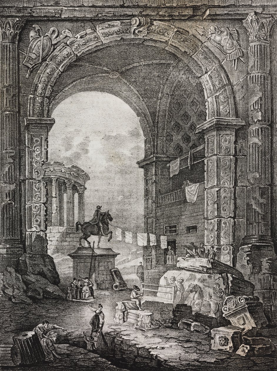 Ruiny rzymskie, obraz Huberta Roberta (1733-1808), litografia Salvatore Puglia z Poliorama Pittoresco, nr 28, 17 lutego autorstwa Salvatore Puglia