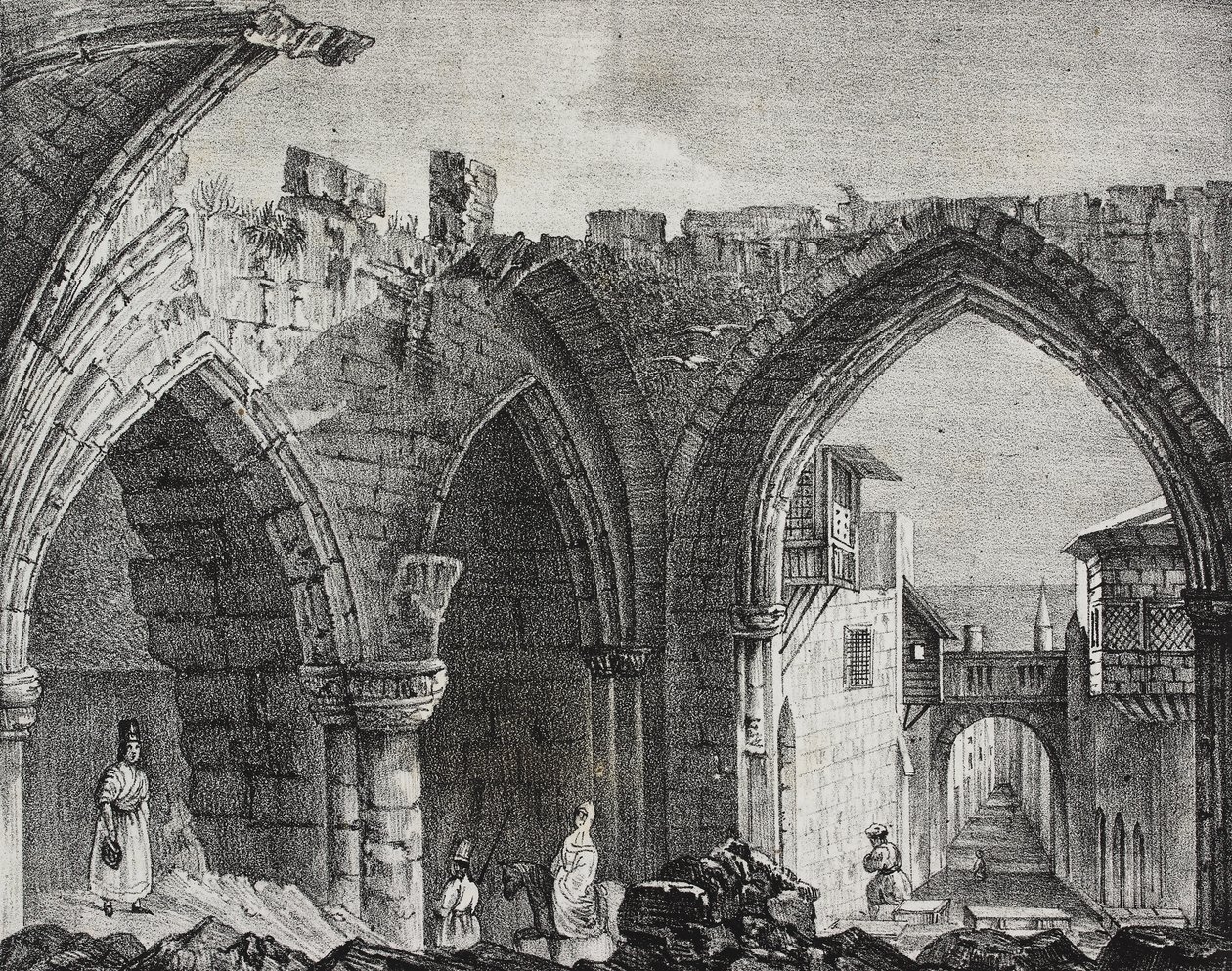 Ruiny wzdłuż ulicy Rycerzy, miasto Rodos, Grecja, litografia Salvatore Puglia z Poliorama Pittoresco, nr 3, 27 sierpnia autorstwa Salvatore Puglia