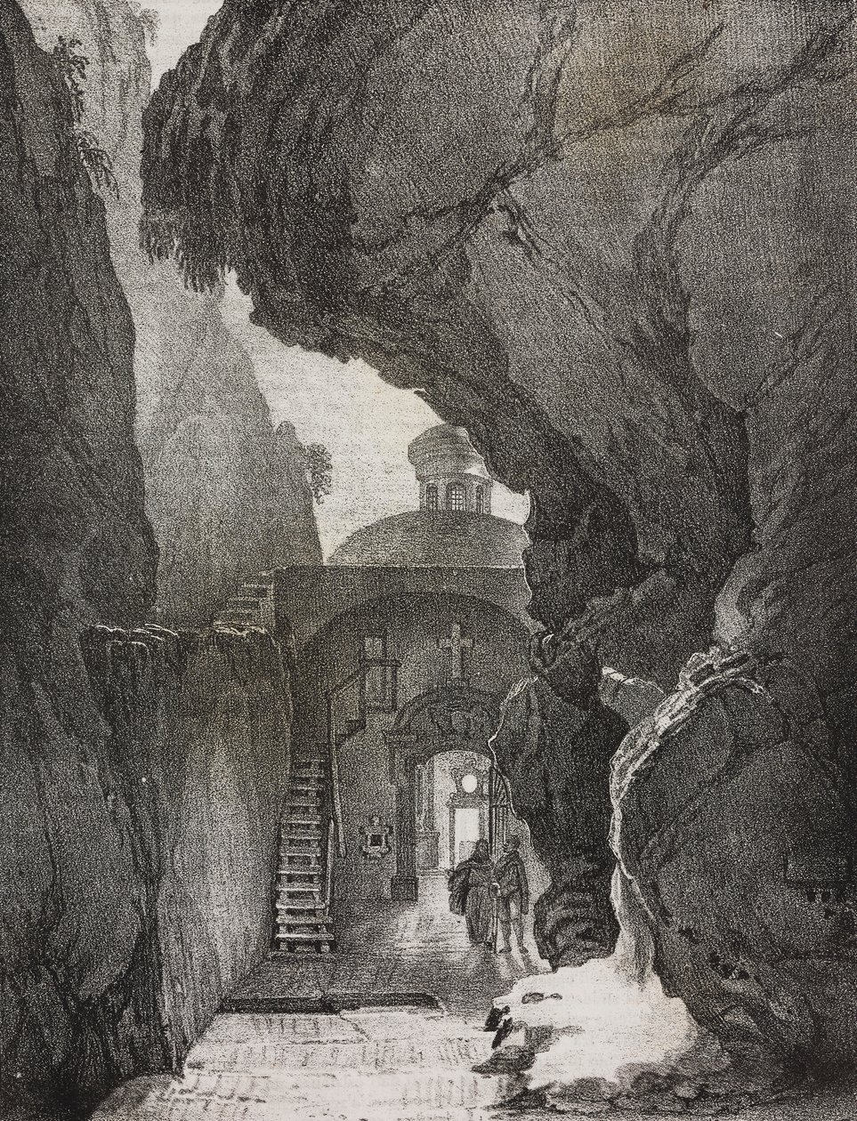 Sanktuarium Świętej Trójcy lub Sanktuarium Split Mountain, Gaeta, Lazio, Włochy, litografia Salvatore Puglia z Poliorama Pittoresco, n 43, 1 czerwca autorstwa Salvatore Puglia