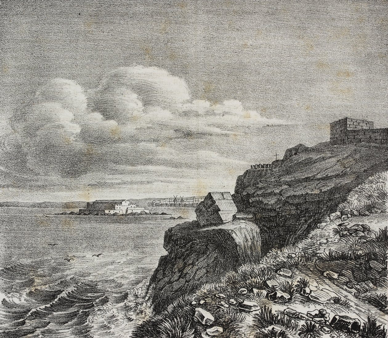 Grób Francois-Rene de Chateaubrianda w Saint-Malo, Francja, litografia Gaetano Riccio z Poliorama Pittoresco, nr 32, 18 marca autorstwa Salvatore Puglia