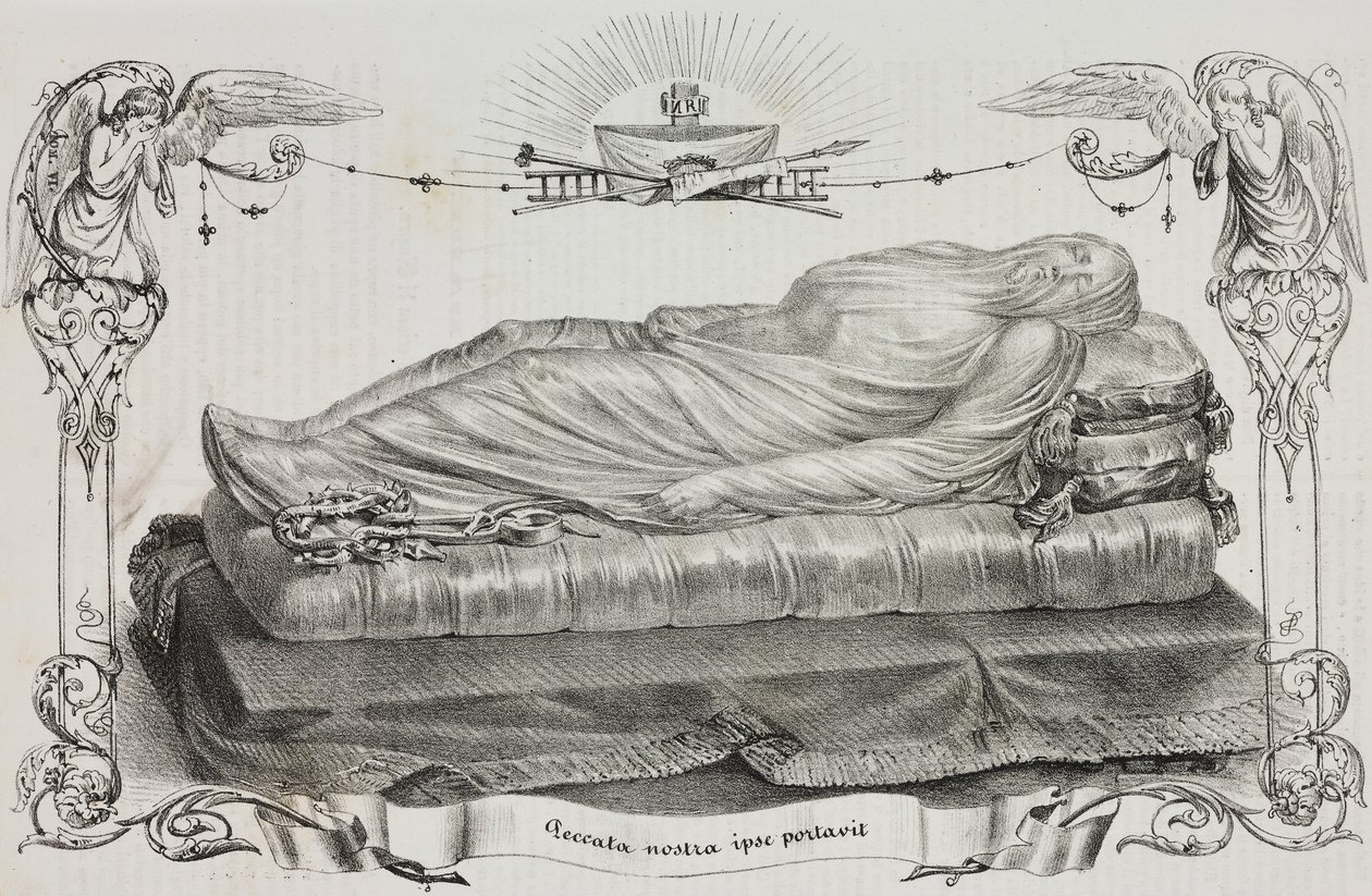 Zasłonięty Chrystus Giuseppe Sanmartino (około 1720-1793), Cappella Sansevero, Neapol, Kampania, Włochy, litografia Salvatore Puglia z Poliorama Pittoresco, n 33, 26 marca autorstwa Salvatore Puglia