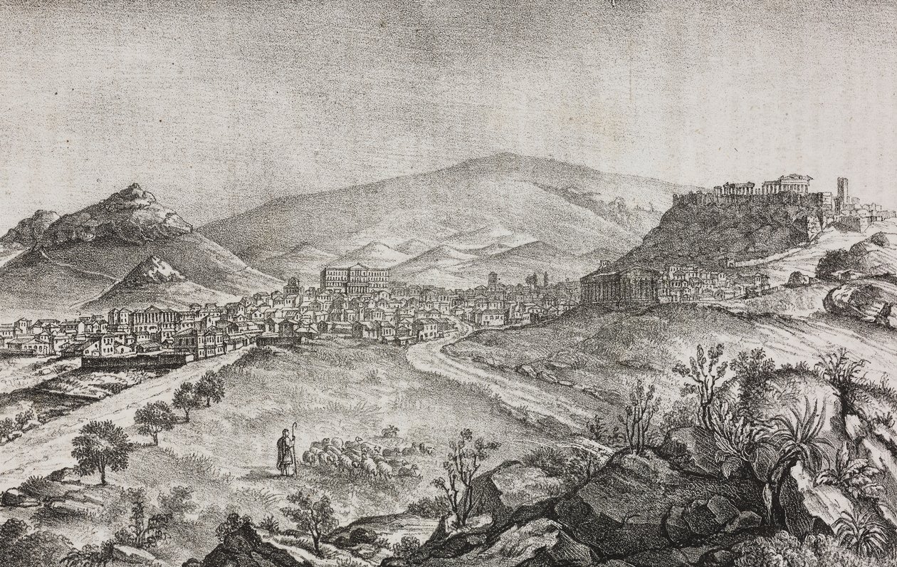 Widok Aten, Grecja, litografia Salvatore Puglia z Poliorama Pittoresco, nr 1, 13 sierpnia autorstwa Salvatore Puglia