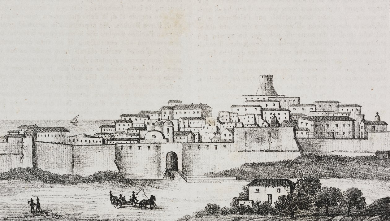 Widok Crotone, Kalabria, Włochy, litografia Salvatore Puglia z Poliorama Pittoresco, nr 12, 26 października autorstwa Salvatore Puglia