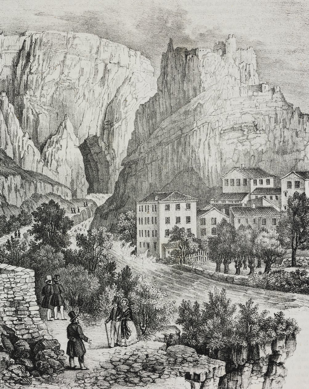 Widok Fontaine-de-Vaucluse, Francja, litografia Sardi z Poliorama Pittoresco, nr 51, 30 lipca autorstwa Salvatore Puglia
