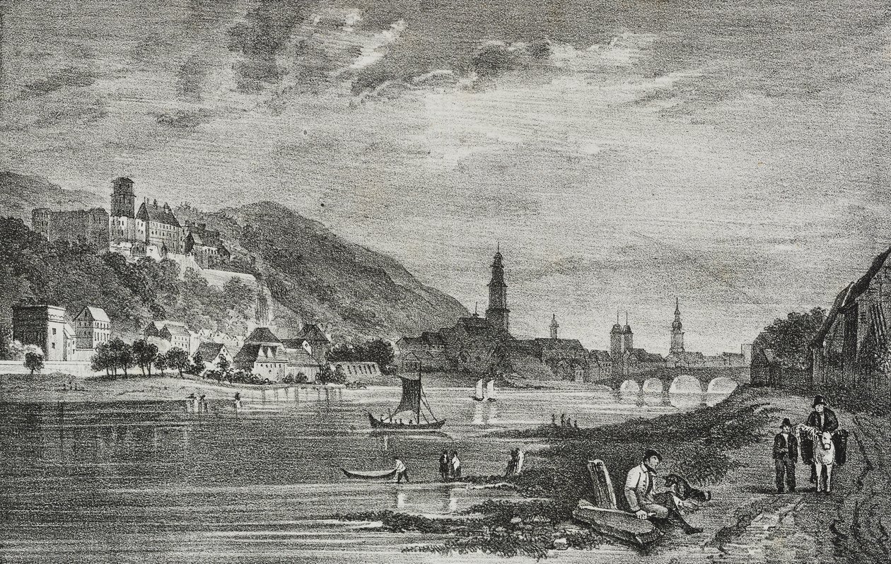 Widok Heidelbergu, Niemcy, litografia Salvatore Puglia z Poliorama Pittoresco, nr 28, 19 lutego autorstwa Salvatore Puglia