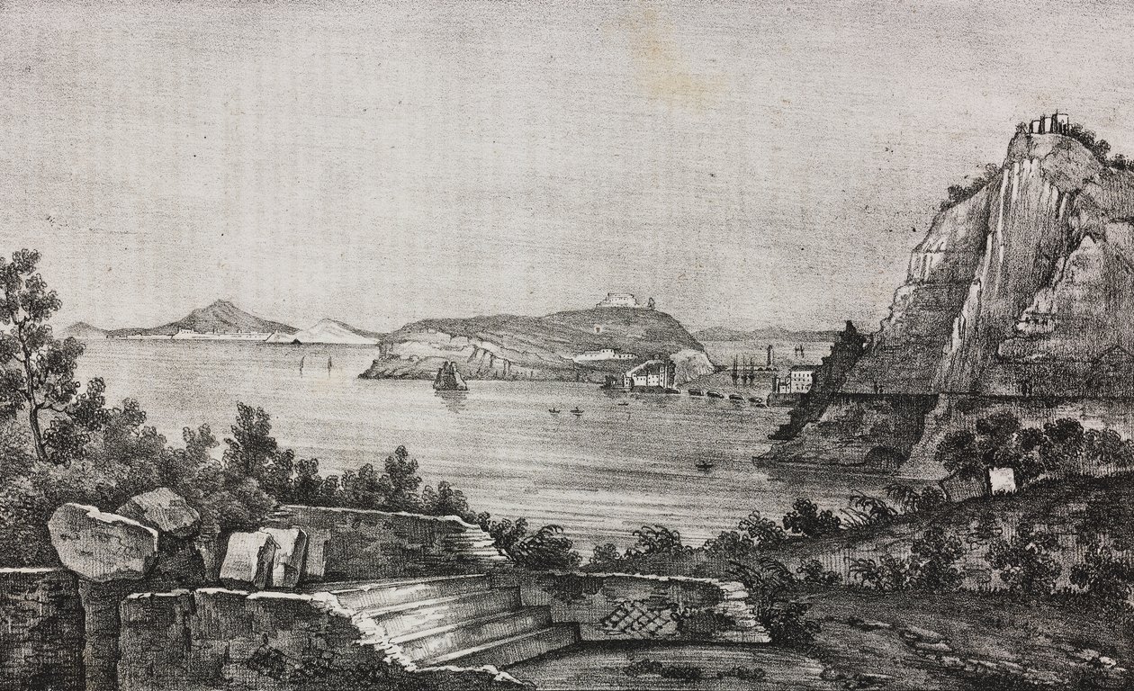 Widok Posillipo z tarasu prałata Di Pietro, Kampania, Włochy, litografia Salvatore Puglia z Poliorama Pittoresco, nr 32, 16 marca autorstwa Salvatore Puglia